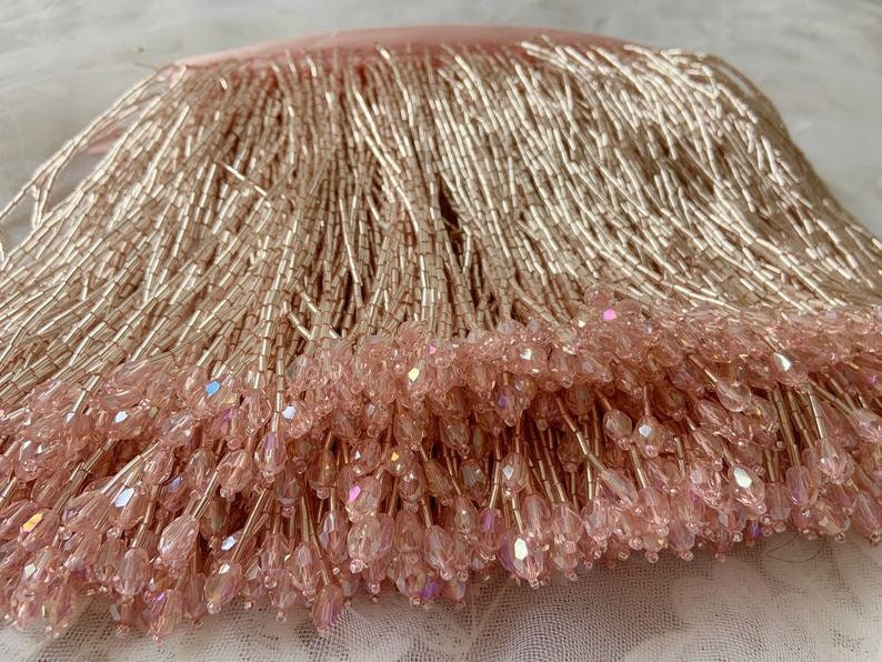 1 Yard Silver Beaded Fringe Tassel Trim Handmade Seed Bead Etsy