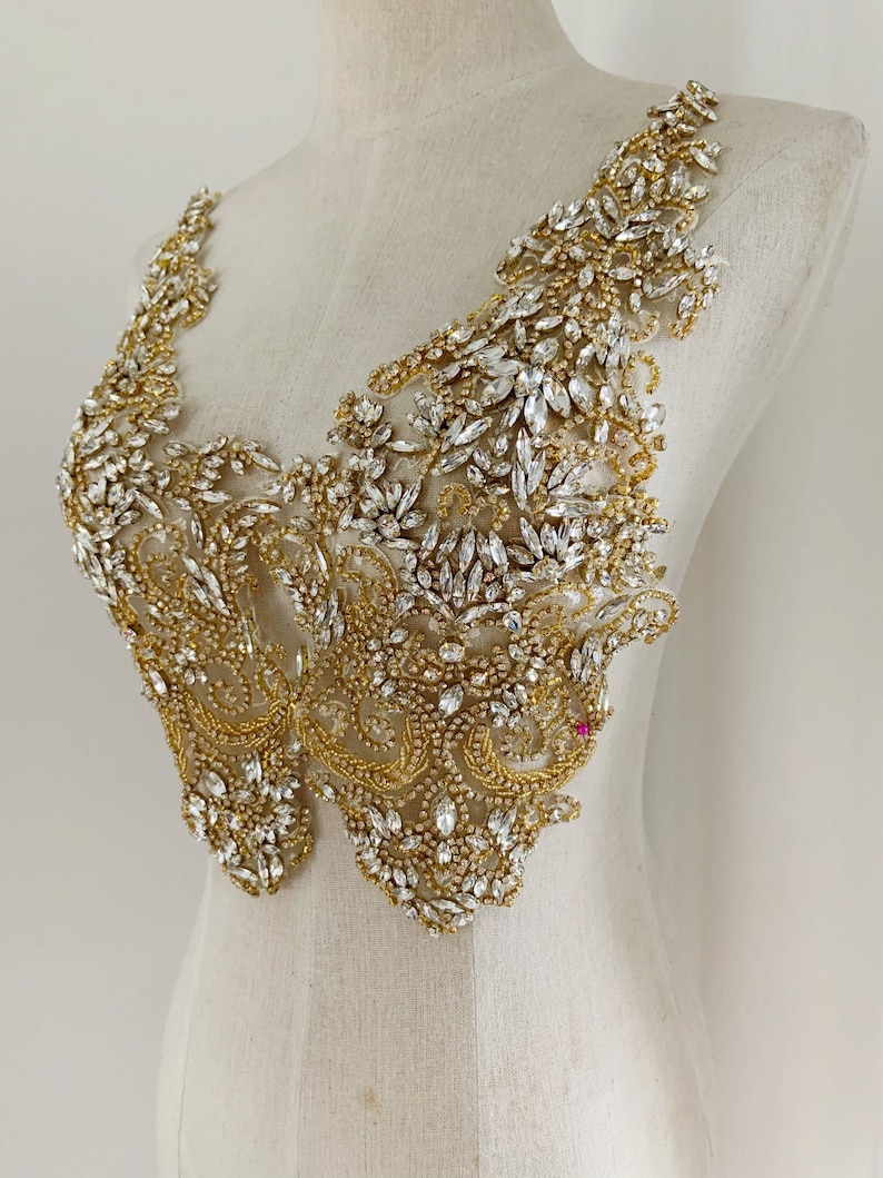 Gold Large Diamond Rhinestone Applique Patches Iron on Wedding Etsy