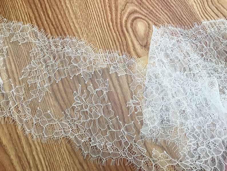 3 Meters/Lot Off White Eyelash Lace Wedding Dress Fabric for Bridal Veil Lace image 4