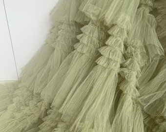 Green Pleated Ruffled Fabric Layers Tulles Lace Fabric Ruffled Fabric for Cake Dress Bridal Gown Tutu Dress
