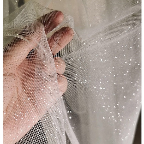 Off White Glitter Tulle Lace Fabric Soft Bridal Veil Tulle For Bridal Wedding Gown