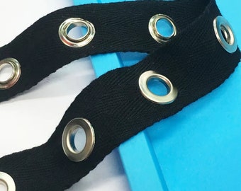 5 yards Black Punk Series Rivet Lace Trim Cotton Ribbon Eyelet Nickel Eyes Inside Eyelet Lace-Up Garment For Dress Clothes Home Sew JINXIU16