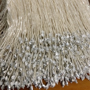 1 yard Silver Beaded Trim Tassel Crystal Fringe Lace Trim for Bridal Dress Belt Belly Dance Costumes Curtain DIY Home Decor by the yard