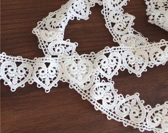 10 yards Cotton Lace Trim With Heart Cotton Guipure Trim Lace White Cotton Lace Trim