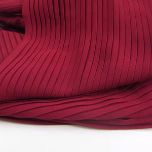 2 yards Wine Red Pleated Chiffon Fabric Dress Breathable Ruffled Fabric For Houte Couture, Fashion Show, Summer dress