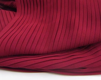 2 yards Wine Red Pleated Chiffon Fabric Dress Breathable Ruffled Fabric For Houte Couture, Fashion Show, Summer dress