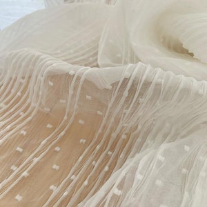 1 yard Off White Pleated Chiffon Panel Lace Fabric by the yard Accordion Vertical Crease