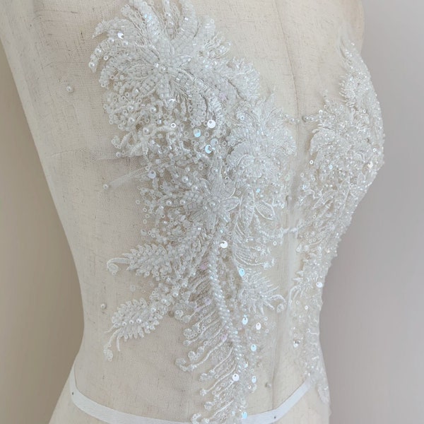 Off White Beaded Applique Lace For Lyrical Dance Ballroom Costumes Bridal Headbands Sashes With Sequin And Pearl