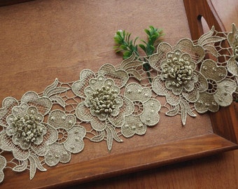5 Yards Gold Lace Trim Silver Guipure Floral Embroidery Birdal Wedding Trim