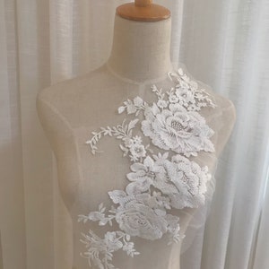 1 pieza champán bordado encaje aplique encaje novia encaje aplique vestido de novia encaje aplique con flores 38 * 19.5 cm