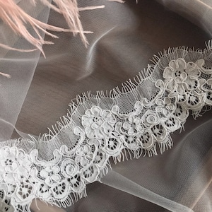 3 Yards Alencon Lace Trim With Eyelash Bridal Lace Trim Scalloped Trim Lace For Bridal Veil