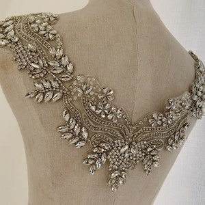 Silber Strass Applikation Halsband Hochzeitskleid Applikation 1 PC Kristall Perlen Akzente für Hochzeitskleid Couture Kleid