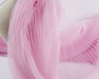 2 yards Pink Pleated Mesh Fabric Dress Tulle For Garments Decoration Crafts