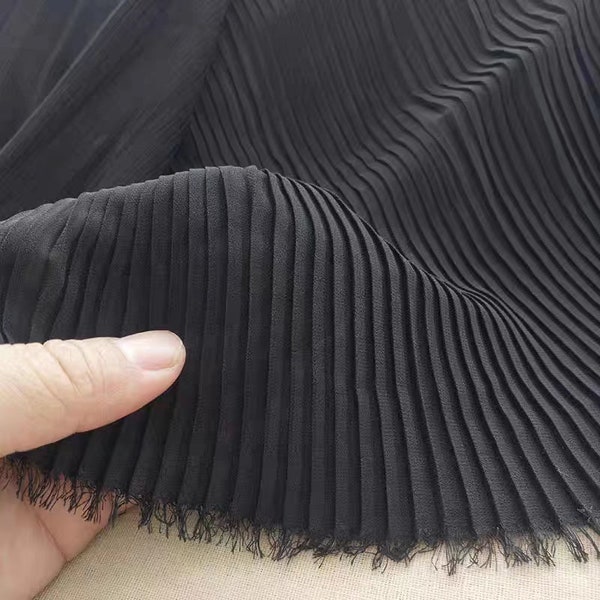 2 yards Black Pleated Chiffon Fabric Dress Chiffon For Garments Decoration Crafts