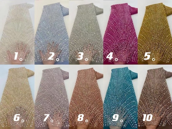Heavy New Design Beaded Lace Fabric Hot Pink Luxury Beads Lace Embroidery French Nigerian Tulle Lace Fabric for Wedding