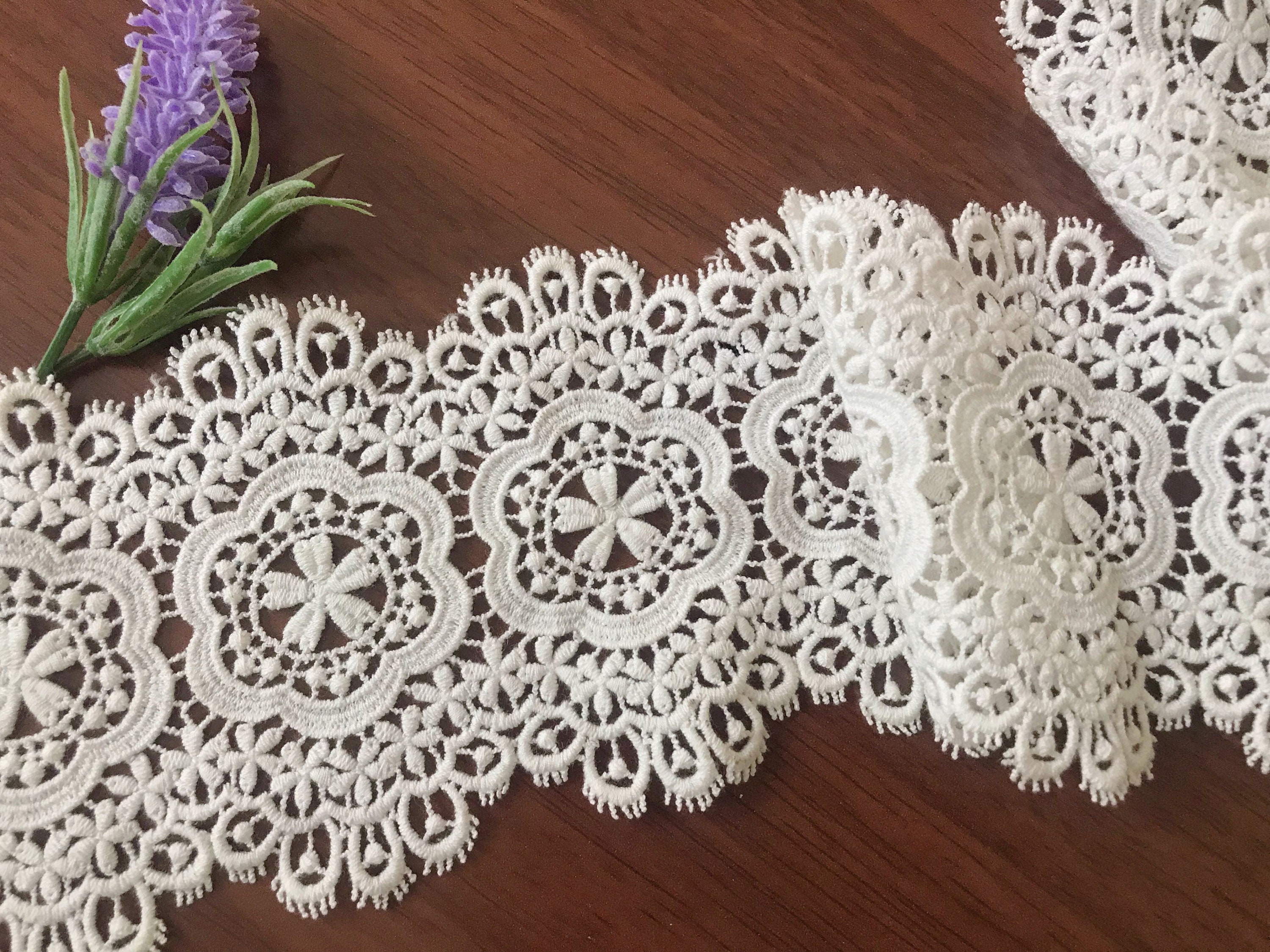 3 Yards off White Cotton Lace Trim Embroidered Scalloped