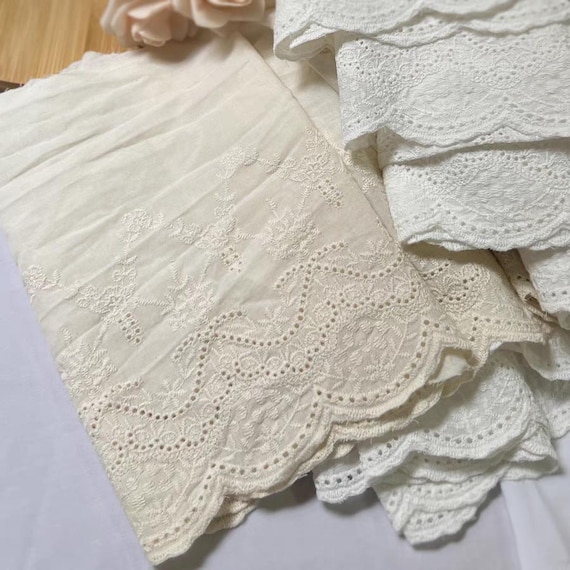 yarda de encaje de algodón color crema, encaje vintage, encaje
