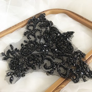Black Rhinestone Bead Applique Heavy Bead Handmade Rhinestone Applique For Couture