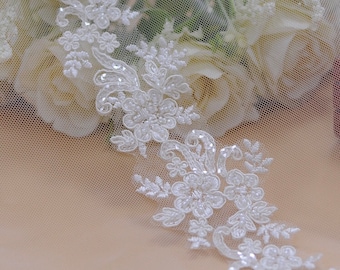 3 Yards Bridal Alencon Lace For Bridal Veil Bridal Dress Sequined Lace Trim  Pearl Beaded Lace Trim