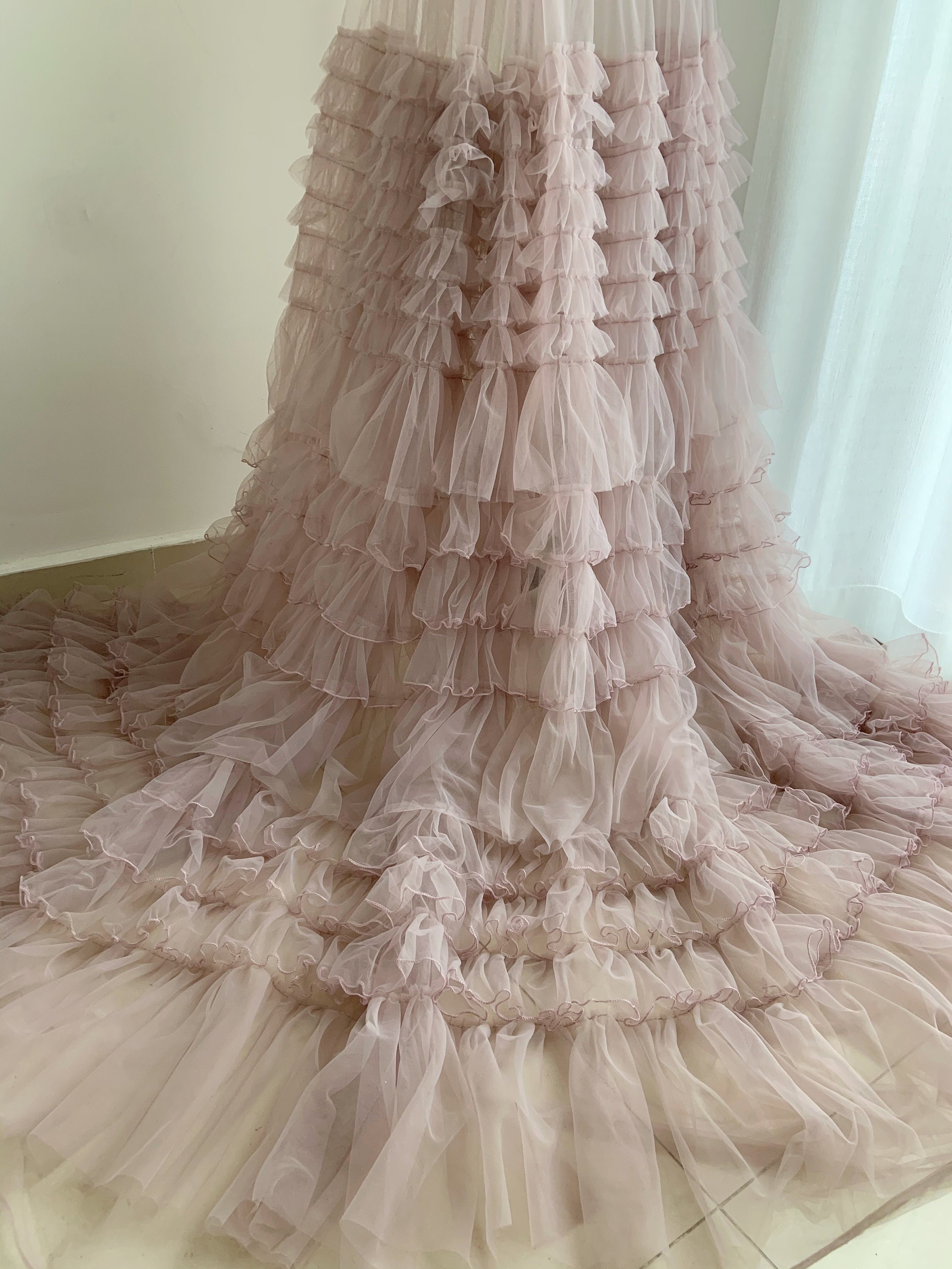 1 Yard Nude Pink Ruffled Fabric Wedding Dress Bridal Lace Fabric by ...