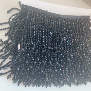 1 yard Black Diamond Glass Beads Tassel Lace Chain Tassel Accessories Hair Costumes Wedding Dress Trim 8 cm