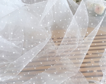 Off White Soft Tulle Fabric With Small Polka Dot Flocked for Wedding Veils Wedding Dress Tulle Fabric