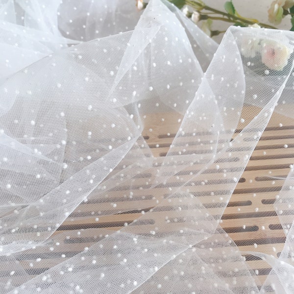 Off White Soft Tulle Fabric With Small Polka Dot Flocked for Wedding Veils Wedding Dress Tulle Fabric