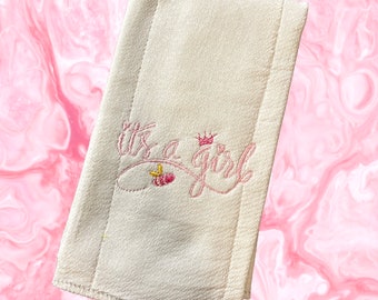 Baby Girl Burp cloth, Baby girl shower gift, baby girl gift, unique baby gifts, embroidered baby girl burp cloth, pink burp cloth for baby