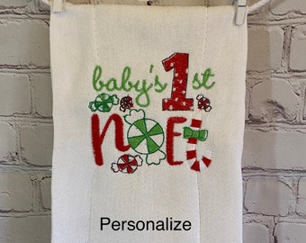 Baby Burp Cloth- 1st Christmas baby burp cloth! Baby embroidered Christmas burp cloth, baby gift, Christmas gift for baby girl or boy, baby