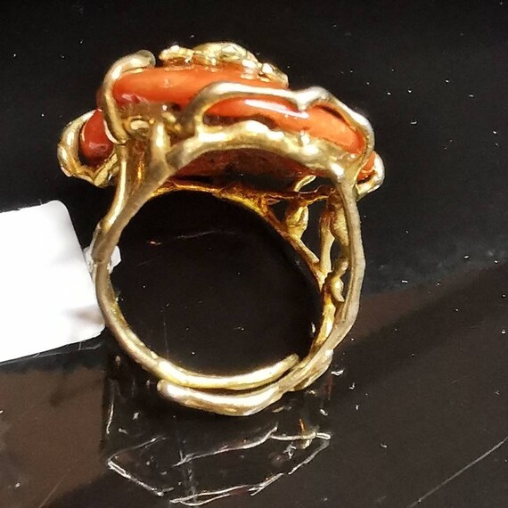 Natural Sterling Silver Gold Plated Coral Ring - image 5