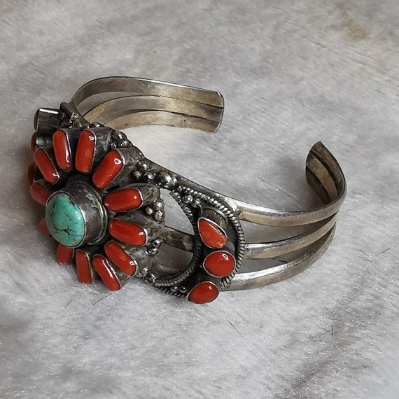 American Sterling Silver Turquoise Coral Bracelet… - image 5