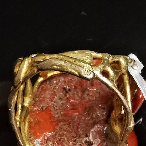 Natural Sterling Silver Gold Plated Coral Ring - image 3