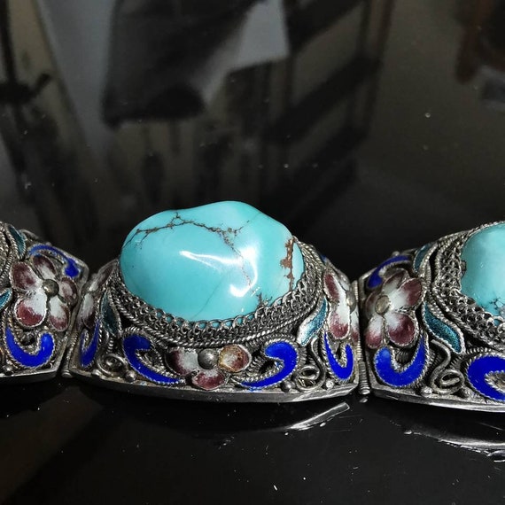 Antique Chinese Sterling Silver Filigree Enamel T… - image 7