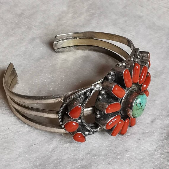 American Sterling Silver Turquoise Coral Bracelet… - image 10