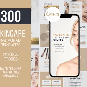 300 Skincare Templates, Esthetician Social Media, Skincare Instagram Posts, Skincare Flyers, Esthetician flyers, Canva Templates