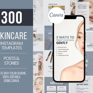 300 Skincare Templates, Esthetician Social Media, Skincare Instagram Posts, Skincare Flyers, Esthetician flyers, Canva Templates