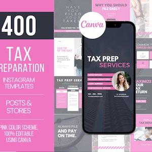 400 Tax Preparation Templates, Tax Service Templates, Tax Prep Flyers, Tax Content, Social Media Posts for Tax Prep Business, Tax Preparer