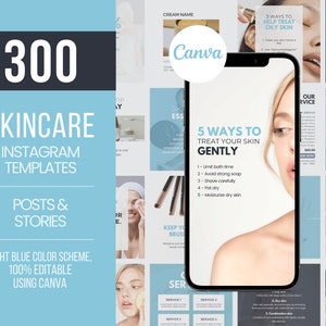 300 Skincare Templates, Esthetician Social Media, Skincare Flyers, Skincare Instagram Posts, Esthetician flyers, Canva Templates