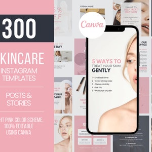 300 Skincare Templates, Esthetician Social Media, Skincare Instagram Posts, Esthetician flyers, Skincare Flyers, Canva Templates