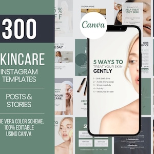 300 Skincare Templates, Skincare Instagram Posts, Esthetician Social Media, Skincare Flyers, Esthetician flyers, Canva Templates