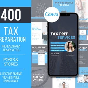 400 Tax Preparer Templates, Tax Prep Flyers, Tax Service Templates, Tax Content, Social Media Posts for Tax Prep Business, Tax Preparation