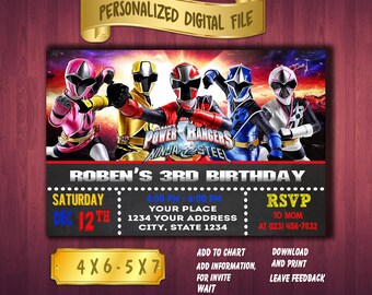 Power Ranger Invites Etsy Power Ranger Invites Etsy