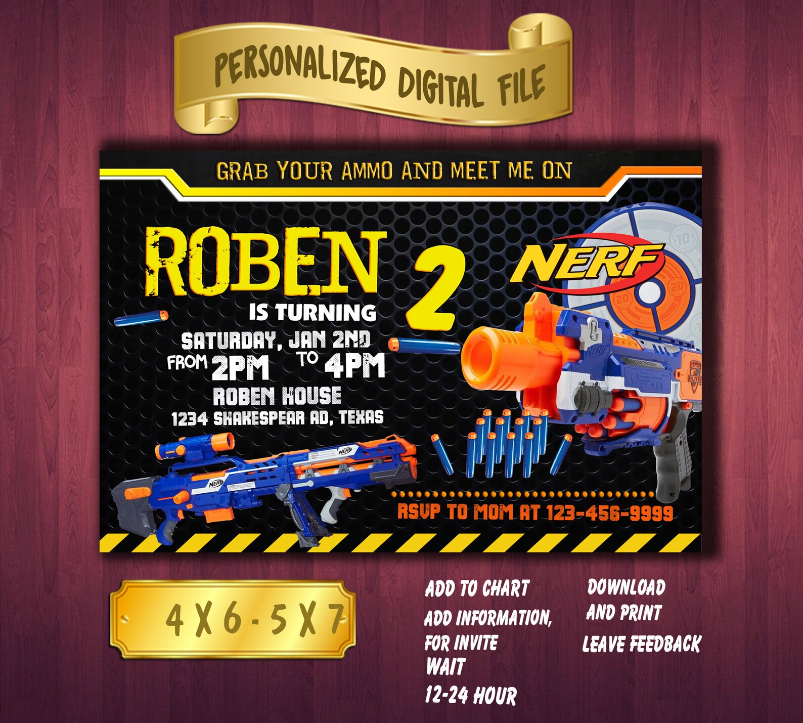 Nerf Invitation Nerf Birthday Nerf Gun Party Invite Nerf Etsy