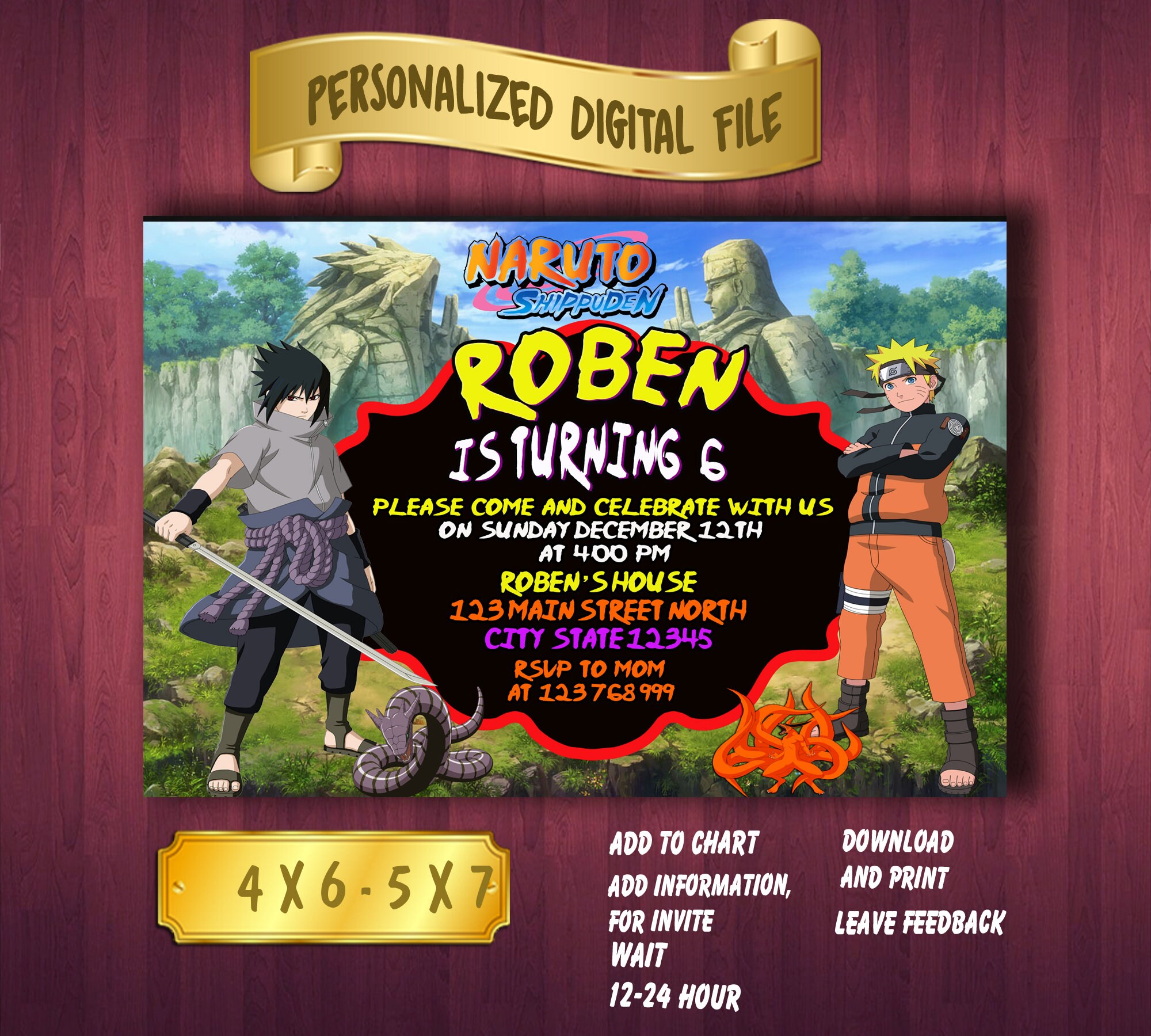 Naruto Birthday Invitation Naruto Invitation Naruto Party Etsy Uk 