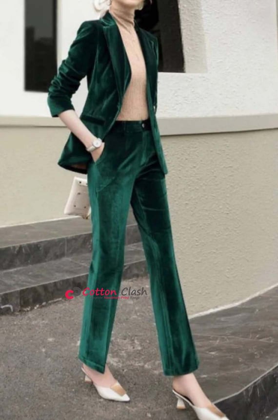 Green velvet ladies suit cheap