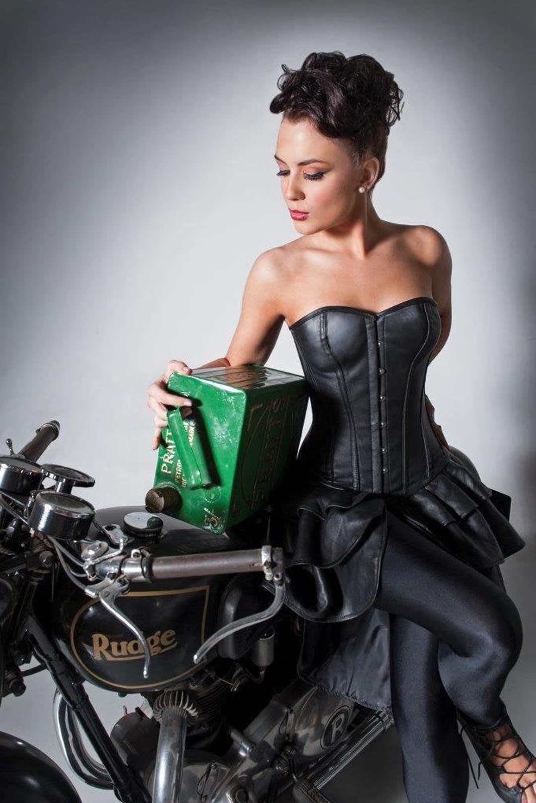 Black Leather Overbust Corset Dress -  Canada