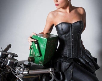 Black Leather Overbust Corset Dress