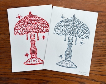 Tiffany Lamp Linocut Print