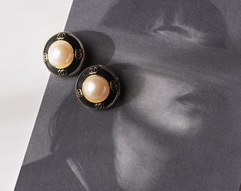 CHANEL Vintage Pearl Logo Earrings. / Certified