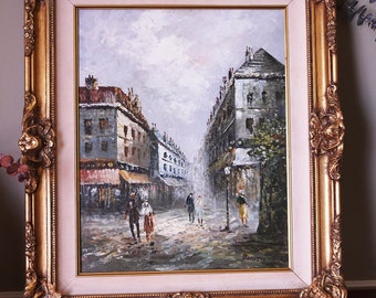 Vintage French Impressionism Paris Cityscape Oil Painting signed by Caroline Burnett.